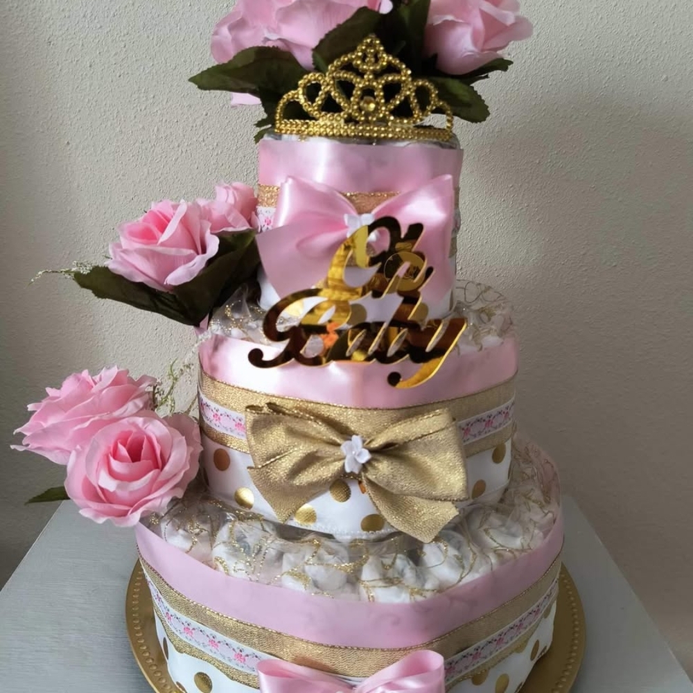 Pink and Gold Baby Shower Diaper Cake